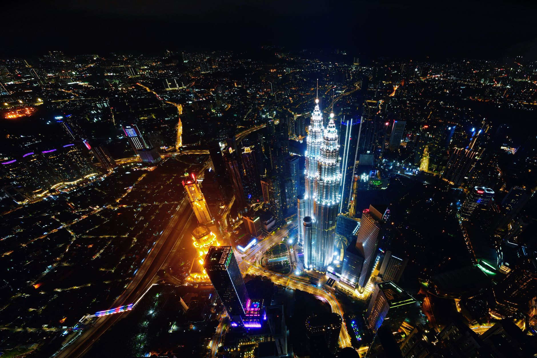 Kuala Lumpur skyline night KLCC towers