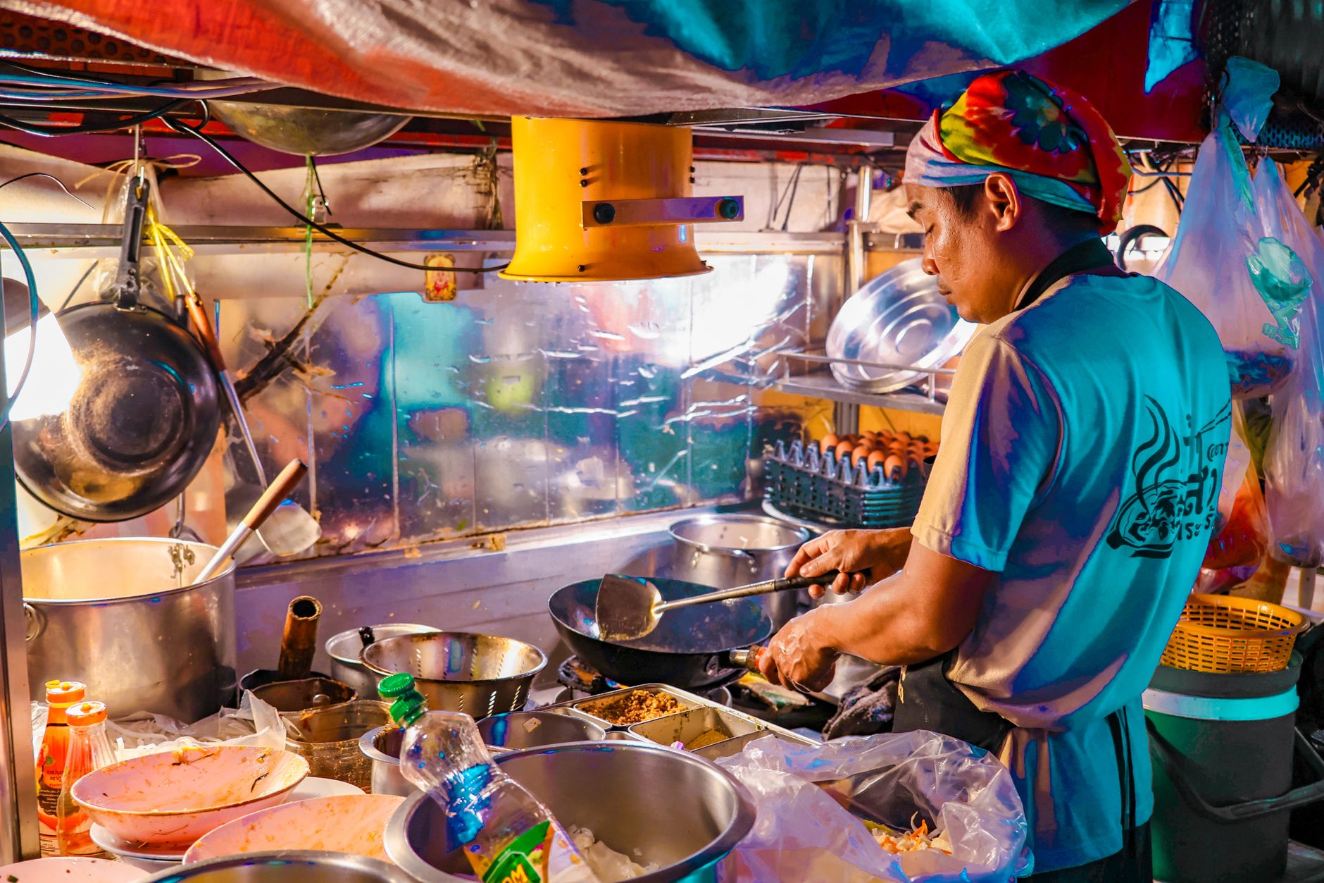 char kway teow wok fire night market
